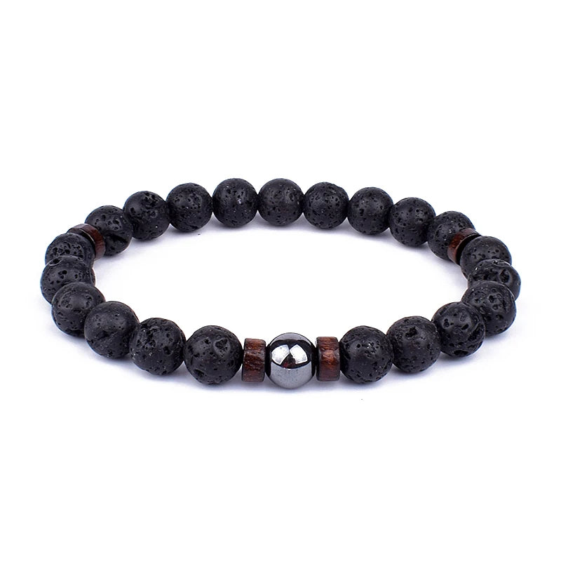 Volcanic Stone Bracelet for Men Lava Wooden 8Mm Beads Bracelet Tibetan Buddha Wrist Chain Women Men Jewelry Gift New Bracelets